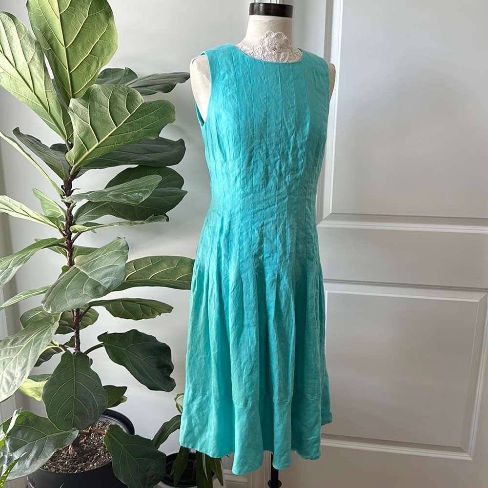 Ralph Lauren Dress, Linen, Turquoise, Size 6, Drop Waist